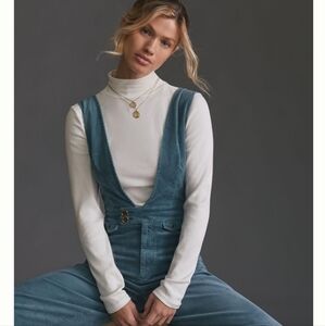 Anthropologie White Ribbed Turtleneck Top